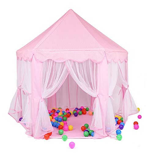 Kingmys Pink Hexagon Play Tent, Princess Castle Tent, Large Playhouse with Lights for All Ages (Ocean Ball NOT Included)