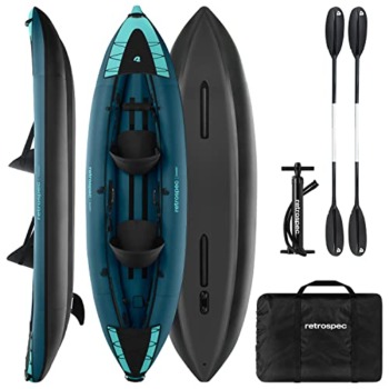 Retrospec Coaster 2 Person Inflatable Kayak – Portable 600-Denier Ripstop Polyester Blow up Kayak – Includes Double-Sided Paddle, Hand Pump & Carrying Bag – Ocean Blue | The Storepaperoomates Retail Market - Fast Affordable Shopping