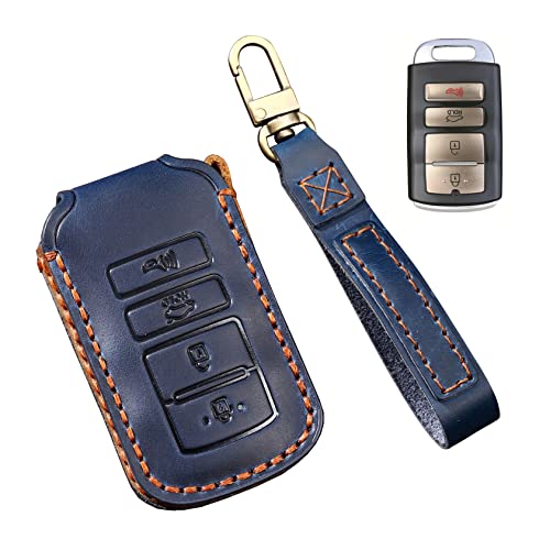ontto Key Fob Cover Genuine Leather Keycase Stylish Key Holder Protector Fit for Kia Cadenza K900 K7 K9 Blue