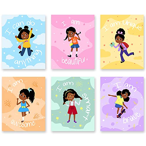 Motivational Black Girl Room Decor African Girl Inspirational Quotes Poster Wall Decor Black Girls Art Prints for Kids Teen Girls Room Wall Decorations, Unframed 8 x 10 Inch, Set of 6 Positive Affirmation Motivational Wall Art Posters