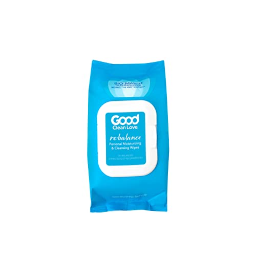 Good Clean Love Rebalance Personal Moisturizing & Cleansing Wipes, Naturally Reduces Odor & Supports Vaginal Health, pH-Balanced Feminine Hygiene Product, 30 Biodegradable Wipes