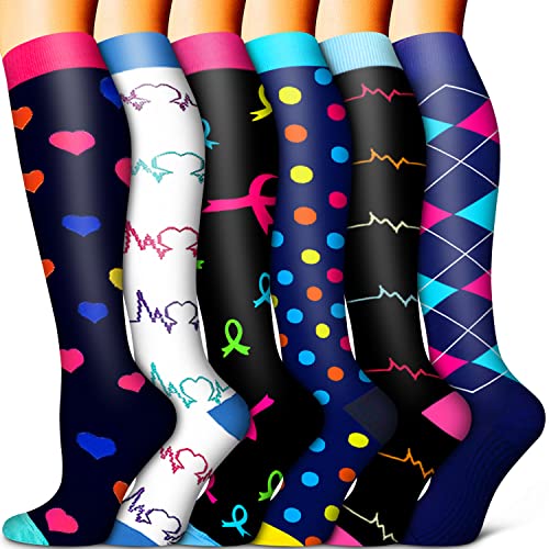 Compression Socks for Women & Men Circulation (6 Pairs)- Best Support for Nurses, Running, Hiking, Medical, Pregnancy