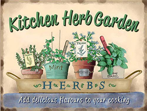 Vintage Metal Sign Kitchen Herb Garden Retro Tin Sign Plaque Wall Decor Art Gift For Home Farm Garden Bar Club Kitchen 12×16 Inch