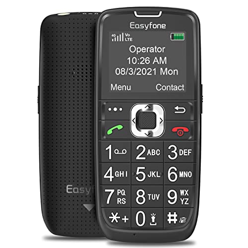 Easyfone Prime-A6 Unlocked 4G LTE Feature Cell Phone | Easy-to-Use Big Button Simple Mobile Phone | SOS Button & Flashlight | Big Battery & Easy Charging Dock | FCC/IC/CE Certified