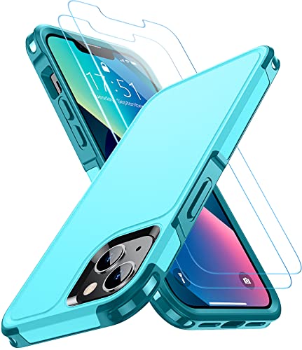 SPIDERCASE Designed for iPhone 13 Case/iPhone 14 Case, [10 FT Military Grade Drop Protection] [with 2 pcs Tempered Glass Screen Protector] Cover for iPhone 13 & 14 6.1 inch (Light Blue)