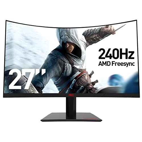 HKC 27” Curved 240Hz（Support 144Hz Frameless FHD 1ms Gaming Monitor Free sync 1800R 1080P Eyes-Cared HDMI DP Cable