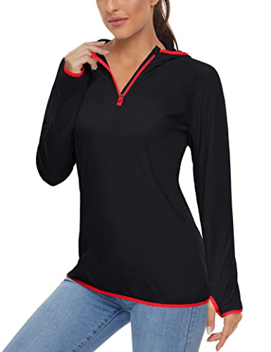 Womens Long Sleeve Shirts Sun Shirts UV Protection Dry Fit Quick Dry Breathable Shirts UPF 50 Running Workout Active Athletic T-Shirt Hiking Shirts Black Red