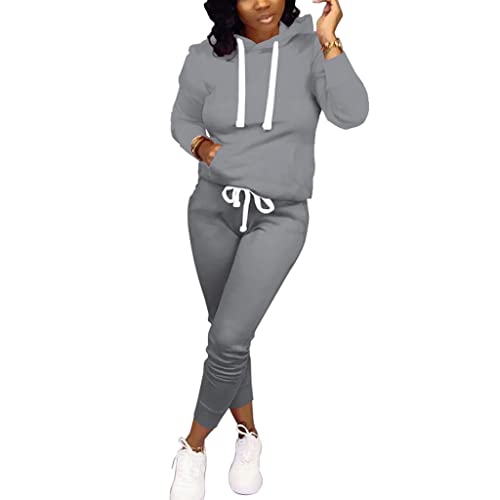 Mrskoala Two Piece Outfits for Women Workout Sweatsuits Matching Tracksuit Lounge Set Gray