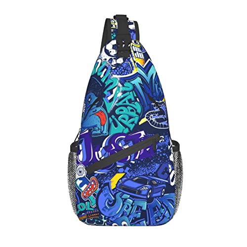 Jutdopt Sling Bag Shoulder Bag Light Travel Backpacks, Dark Blue Art Graffiti Hiking Daypacks Crossbody Bags For Women Men