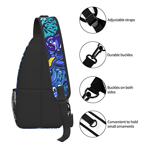 Jutdopt Sling Bag Shoulder Bag Light Travel Backpacks, Dark Blue Art Graffiti Hiking Daypacks Crossbody Bags For Women Men | The Storepaperoomates Retail Market - Fast Affordable Shopping
