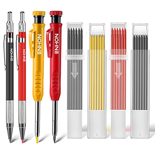 Mechanical Carpenter Pencils Kit with 40 Refills, 4 PCS Colorful Deep Hole Woodworking Pencils with Built-in Sharpener, Carpentry Marking Scribe Tools for Architect Construction