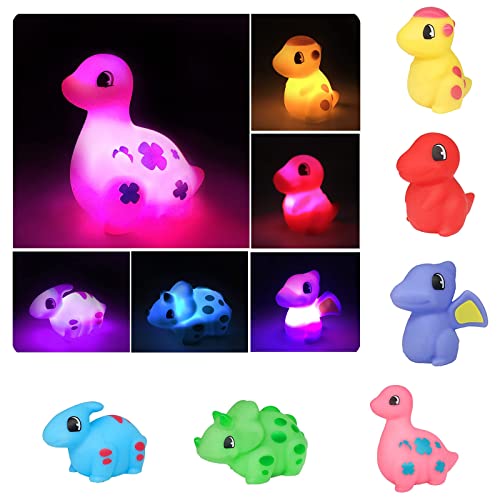DuLaSeed Baby Toys,6 Packs Light Up Dinosaur Bath Toys, Floating Rubber Water Toys for Toddlers 1-3,Pool Bathtub Shower Toys for Kids Preschool in Christmas Birthday