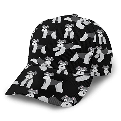 MZERSE Fashion Breathable Hats Cute Schnauzer Dog Pattern for Men Women Adjustable Dad Hat Trucker Baseball Cap for Outdoor Fishing Gifts