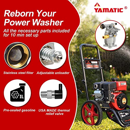 YAMATIC Pressure Washer Pump Horizontal 3/4″ Shaft 3100 PSI @ 2.5 GPM Replacement Pump and Original Engineering for Most Brand gas engine power washer | The Storepaperoomates Retail Market - Fast Affordable Shopping