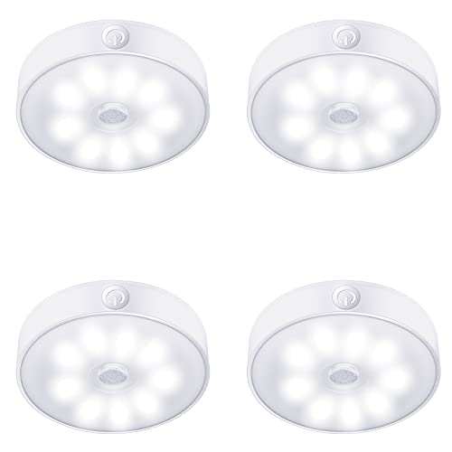 T4U888 4 PCS Puck Lights, LED Motion Sensor Closets Lights USB Rechargeable Under Cabinet Lighting Dimmable and Wireless Counter Lights for Cabinet, Kitchen, Hallway, Stairs (Cool White)