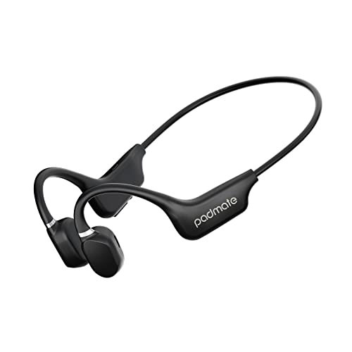 Padmate Open-Ear Air Conduction Headphones Bluetooth Wireless Earbuds with Mic, Sport Headset Bluetooth 5.0 Wireless Earphones for Workouts, Foldable/Lightweight/8Hr Playtime/IP67 Waterproof (Black)