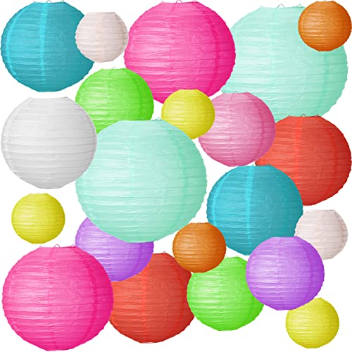 33 Pcs Paper Lanterns Chinese Lanterns Decorations Round Paper Hanging Decorations Multicolor Party Ball Lanterns Lamps for Wedding Birthday Home Decor, Size of 4, 6, 8, 10, 12 Inches