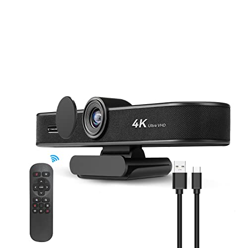 TONGVEO 4K Webcam with Microphone and Speaker, 5X Digital Zoom ePTZ Video Conference Web Camera for Desktop with Privacy Cover 120° Wide View AI Auto Framing Streaming Webcam for Zoom,Skype…