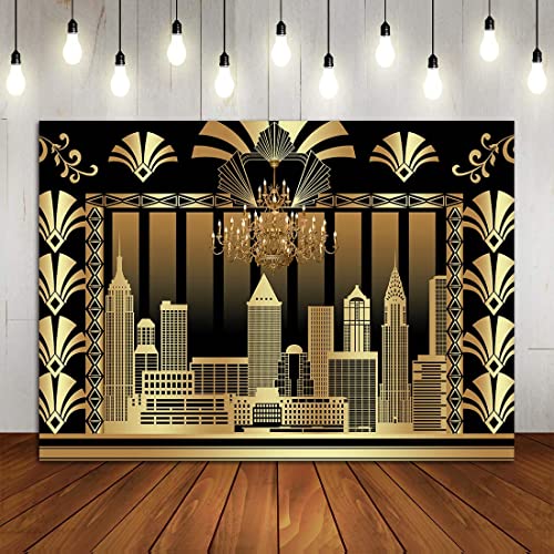 The Great Gatsby Photography Backdrop Roaring 20’s 20s Themed Backdrop 5x3ft Vintage Dance Black Gold Art Event Decoration Birthday Wedding Party Decoration Photo Background Booth Banner Supplies