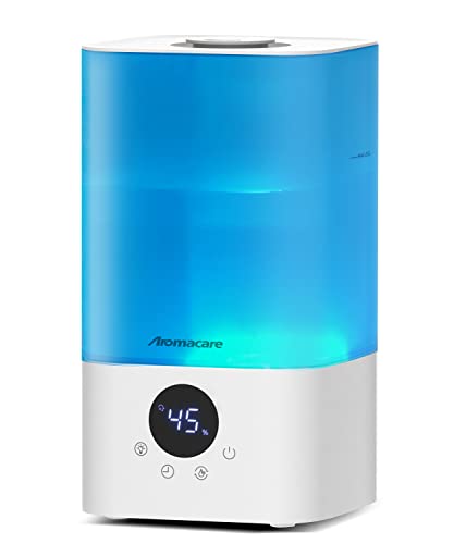 Aromacare Humidifiers for Bedroom, 2.5L Cool Mist Air Humidifier with Essential Oil Diffuser, Small Ultrasonic Top Fill Humidifier for Baby Kids Plant, Auto Humidity, Auto Shut-Off (White)
