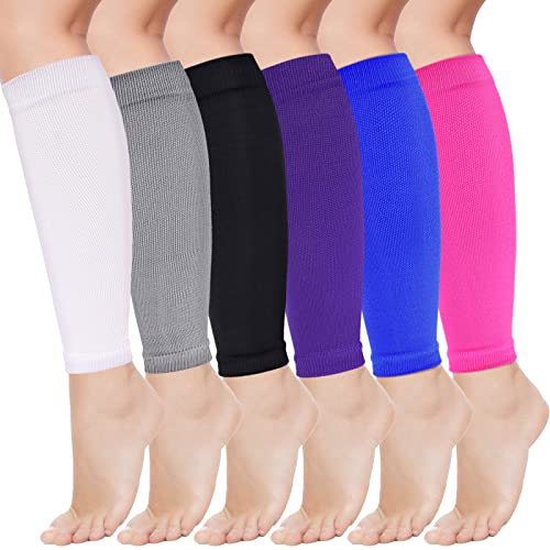 6 Pairs Calf Compression Sleeve for Men Football Leg Sleeve Elastic Soccer Sleeve Calf Support Sock for Women Youth Athletes (Medium)