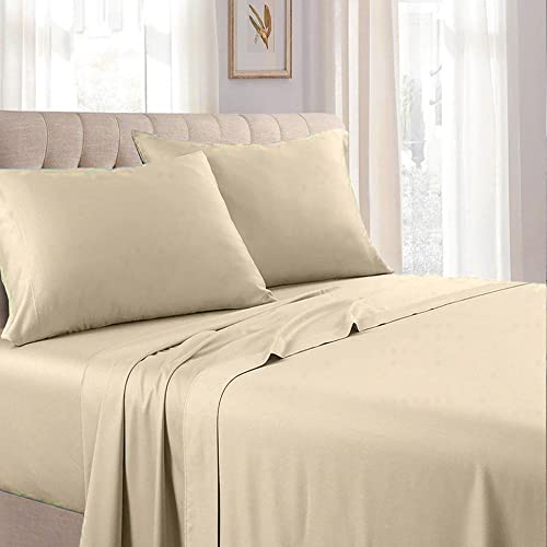 Blessings Decor 400 Thread Count 100% Cotton Bed Sheets Deep Pocket, Cotton Bedsheets Crisp Cool and Strong Bed Linen (Beige, King)