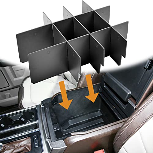 TACOBRO Center Console Organizer Dividers Compatible with 2015-2018 2019 2020 Ford F150 Accessories Black ABS Plastic Armrest Box Insert Secondary Storage, Full Console w/Bucket Seats ONLY