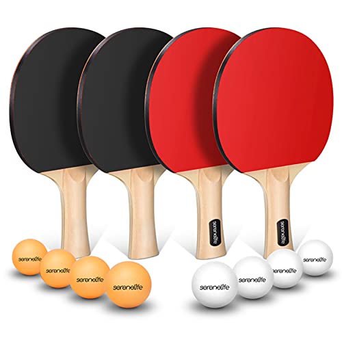 Professional Ping Pong Paddle Set – Table Tennis Paddles and Balls Set w/ 4 Ping Pong Rackets, 8 Table Tennis Balls, Paddle Case – 2 or 4 Players Professional & Recreational Games – SLPPRAC