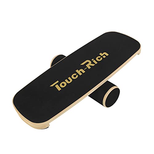 TOUCH-RICH Wooden Surf Balance Board Sports Trainer-Board Exercise for Fitness with Roller- For Surf,Ski & Skateboarding-Sculpt & Build Core Stability