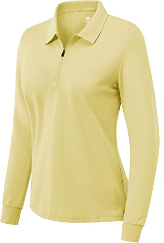 Women Golf Polo Shirt Long Sleeve Sports Polos Shirt UPF 50+ Sun Protection Ladies Golf Top for Tennis Bussiness Pink Yellow