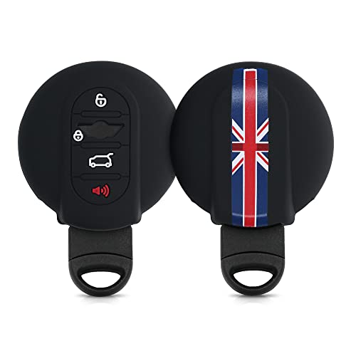 kwmobile Silicone Key Fob Cover Compatible with Mini 3 Button Car Key Smart Key – Union Jack Red/Blue/Black