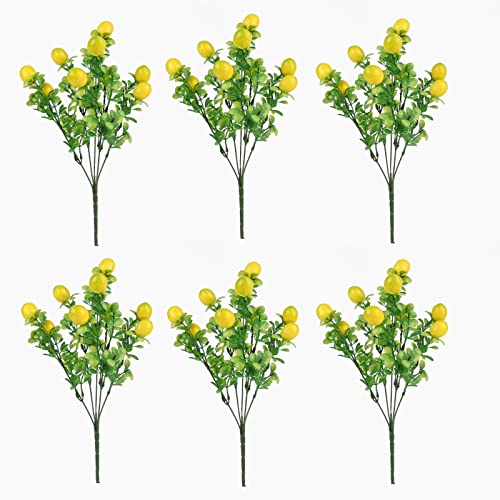 YQYAZL 6 Pack Artificial Lemon Branches, Yellow Fake Tree Plants Branch Fruit with Green Leaves for Vase Home Party Garden Decor, 211029XU01-lj6-10587-1849271821, Yellow+green, 36cm/14.2inch