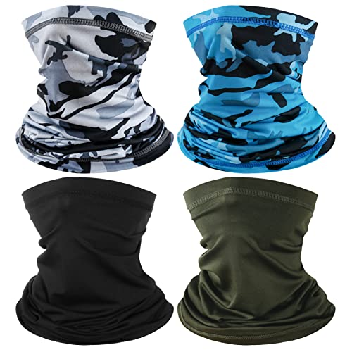 LENBOKEN 4 Pack Neck Gaiter Face Mask Scarf Masks Bandanas Breathable Outdoor Headwear Balaclavas Cover for Men Women (Black&Army Green&Camouflage)