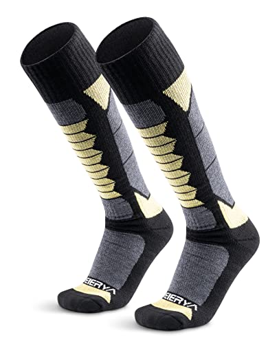 WEIERYA Ski Socks Light Weight, Merino Wool Socks for Winter Sports, Over the Calf, Unisex (Yellow 2 Pairs, Medium)