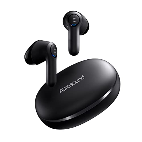 True Wireless Earbuds, 4 Mics Call Noise Cancelling Headphones 13mm Dynamic Driver for Deep Bass & Stereo Sound, Wireless Charging Case, Aadaptive EQ & Low Latency for Online Meeting & Sport（Black）