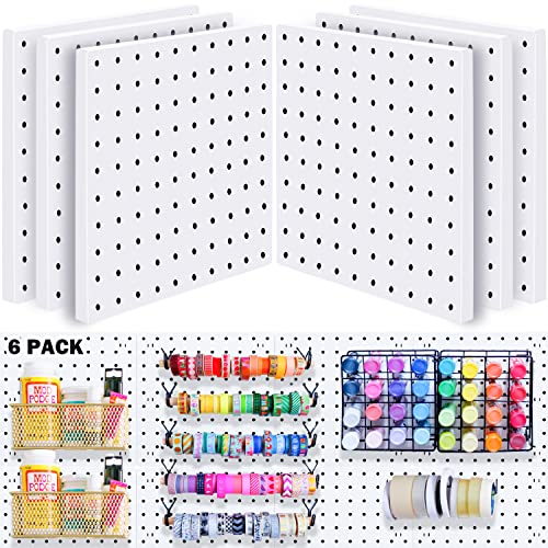6Pcs Pegboard, Pegboard Wall Organizer, Mount Display Pegboard Kits fit Pegboard Organizer and Storage, Small Pegboard for Craft Room Garage Kitchen, Peg boards for Walls – White Pegboards Panels