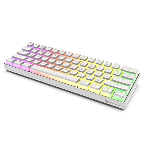 GK GAMAKAY MK61 RGB Pudding Keyboard, 61 Keys Gateron Optical Switch PBT Pudding Keycaps, Hot Swappable Backlit Ultra-Compact Wired Gaming Keyboard for Windows Mac PC Gamers (Yellow Switch V2, White)