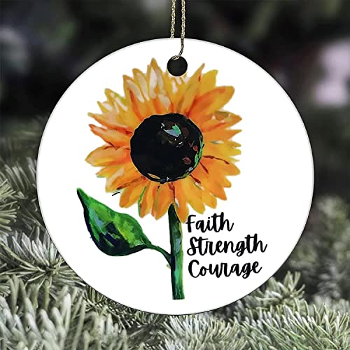 Sunflower Faith, Strength, Courage, Christmas Ornament,-Supportive Gift, Yellow Flower Ceramic Ornament, Ceramic Holiday Decoration