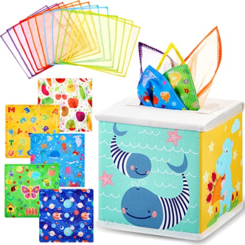 Baby Tissue Box Toy Tissue Box Baby Toy Tissue Toy Sensory Pull Along Toddler Infant Tissue Box Juggling Tissue Box with Double Sided Crinkling Paper for Educational Sensory Development