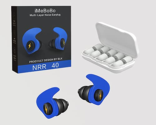 NRR40 Noise Cancelling earplugs – Reusable Hearing Protection,with Upgraded earplug Material to More Comfortable and Soft Silicone and Sponge for Sleeping and Most Noise-Sensitive environments（Blue）