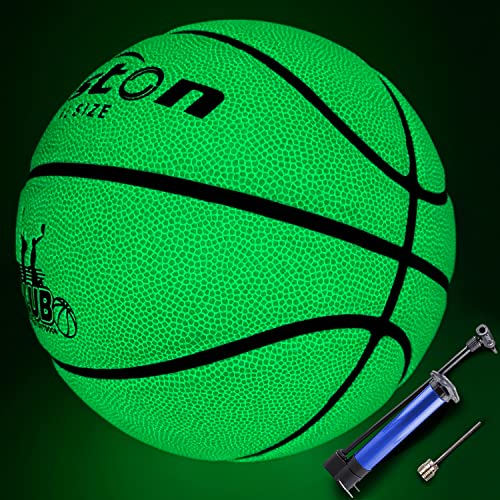 Senston Glow in The Dark Basketball, Glowing Leather Basketball, Light up Basketball Size 7 Gift for Kids, Men, Women Indoor-Outdoor Night Basketball Game