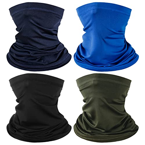 LENBOKEN 4 Pack Neck Gaiter Face Mask Scarf Masks Bandanas Breathable Outdoor Headwear Balaclavas Cover for Men Women (Black&Blue&Navy&Army Green)