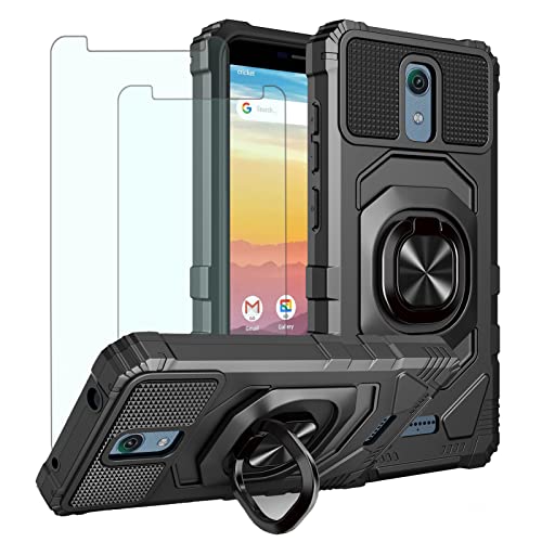 Strug for AT&T Calypso (U318AA) /Cricket Vision 3 Case,Heavy Duty Protection Shockproof Kickstand Armor Case with Tempered Glass Screen Protector Cover for AT&T Calypso/Cricket Vision 3(Black)