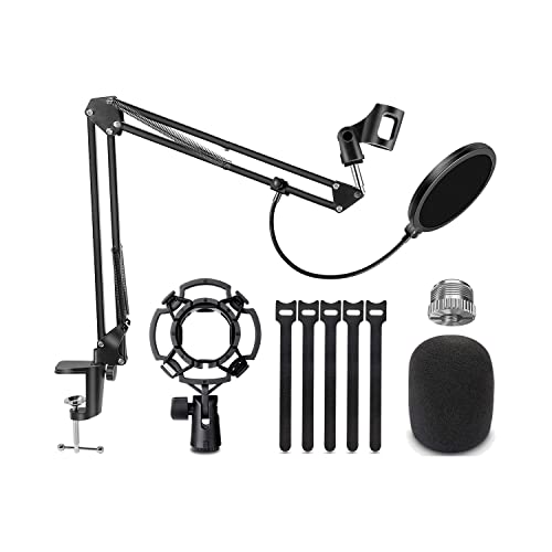 Microphone Stand ,Blue Yeti Boom Arm Scissor Mic Stand ,with Windscreen and Double layered screen Pop Filter Heavy Duty Mic Boom Scissor Arm Stands,Broadcasting and Recording Game