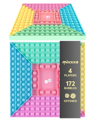 MIXXXO Large Square Pop Its Fidget Trading Board Games with 2 Dice for Kids Offer 10+ Game Rules, Popit Games Big Size for 4 Player, Puzzle Pop Bubble Fidget Toy Fit Girls and Boys