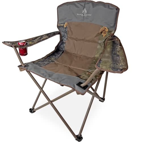 Black Sierra Padded Big Boy Chair, for Camping and Hunting, Folding Chair, Oversized Steel Frame, Supports 300 LBS, Camo