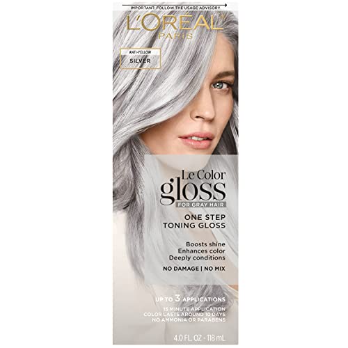 L’Oreal Paris Le Color Gloss One Step In-Shower Toning Hair Gloss, Neutralizes Brass, Conditions & Boosts Shine, Silver, 4 Ounce