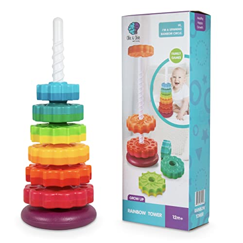 Spinning Toy – Ollie & Olive Learn & Play Rainbow Spinning Stacking Tower – Stacking Toy for Toddlers and Babies 12 Months+ – Fun Educational – Hand Eye Coordination – Learning Toy for Boys and Girls