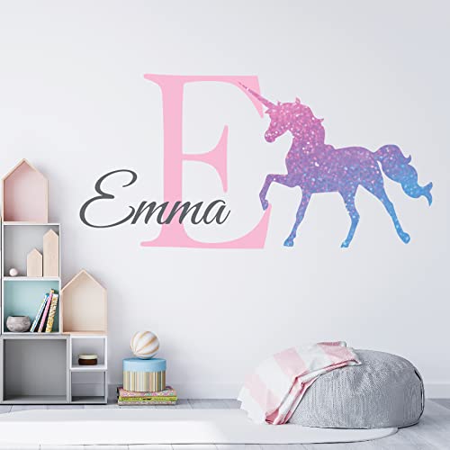 Unicorn Name Wall Decal Custom Art Decor Sparkle Sticker Girl Room Personalized Glitter