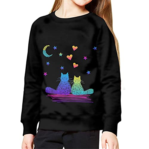 Xpyiqun Kawaii Clothes for Kids Boys Girls Sweatshirt Size 11-13 Cat Galaxy Design Pullover Active T-shirt Long Sleeve Crewneck Sweaters Loose Casual Jacket Sport Tops